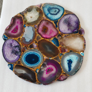 Table basse en pierre d'agate ronde naturelle, plan de travail rétroéclairé, mobilier de luxe pour salon, usage domestique - Product Image 6