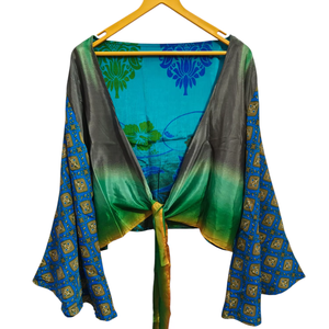 Blusa de talla libre Falda Top Ropa de Casa Sari corto Corbata de seda Top Mangas largas Regalo para su bata corta - Product Image 1