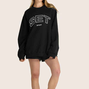 Custom <b>Women's</b> Winter <b>Sweat</b> Set Embroidered Logo Street Style Casual Sweatshirt <b>Short</b> 2 Pcs Set Low MOQ Factory 100% Polyester - Product Image 2