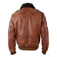 Blouson Bomber en Cuir pour Homme avec Broderie Personnalisée, Col en Fourrure Noire Amovible Style Vintage, Écologique et Coupe-Vent