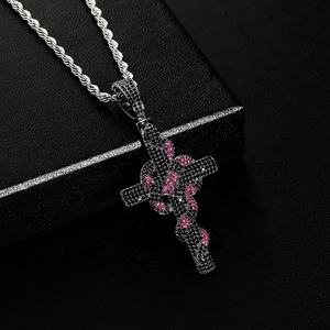 Luxe Brillant Serpent Enroulement Croix Conception Pendentif Collier Glacé Paillettes Zircon Serpent Charme Bijoux De Noël Halloween Cadeau - Product Image 5