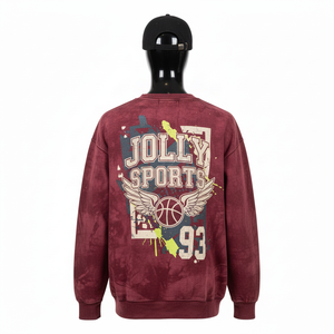 Sudadera para Hombre, Estilo Vintage, Cuello Redondo, Color Granate, Lavado al Sol, Algodón Premium, Felpa, con Logotipo Estampado - Product Image 2