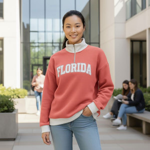 Sudadera Theta Chi de Invierno para Mujer, Tejida, de Manga Larga, Dos Tonos, con Cierre Frontal y Cuello Alto Simulado, de Algodón y Poliéster, OEM - Product Image 2