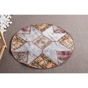 Tapis turc vintage blanc rouge Patchwork Design grande surface 3.4x3.4 pieds en laine avec support en latex pour couloir chambre à coucher - Product Image 4