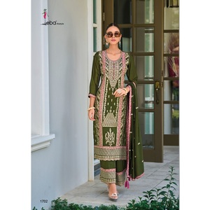 New Designer Long Pakistani Suit <b>Top</b> Palazoo Dupptta Fancy Style Heavy Embroidery Premium Silk <b>Indian</b> Pakistani - Product Image 1