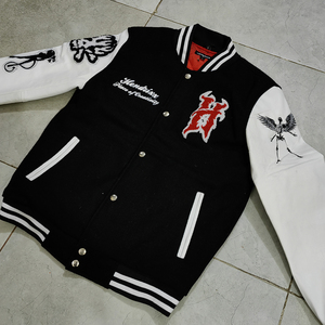 100% Wool Eco-Friendly Breathable Windproof Winter Streetwear Men's Varsity Jackets Solid Embroidered Stand Collar Single <b>Button</b> - Product Image 4