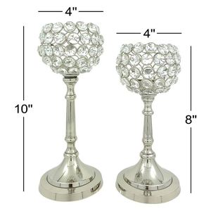 Portavelas de metal decorativo de latón AK en acabado plateado con Juego de 2 de cristal para acentos de decoración de mesa/Decoración de Hotel - Product Image 3