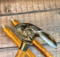Canne de marche artisanale en bois naturel avec poignée en T en laiton antique tête de lapin, sangle et embouts en caoutchouc, robuste, taille personnalisée, logo