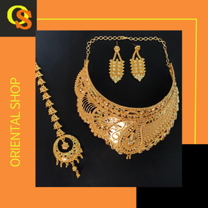 Collier Boucles d'oreilles en plaqué or 22 carats très vendu Ensemble Tikka avec un ensemble de bijoux de style luxe au design unique à vendre - Product Image 4