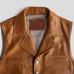 Personalizado transpirable moda al aire libre cremallera motocicleta cuero chaleco hombres cuero de vaca chaleco para hombres - Product Image 3