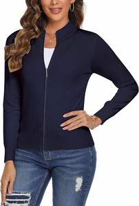 Womens Knitted Zip Up <b>Cardigan</b> Sweater Lightweight Cotton Blend Long Sleeve Casual Jacket - Product Image 3
