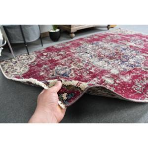 Alfombra turca vintage, color rojo, beige, 4,6x7,6 pies, área grande de lana, retales de látex para pasillo, dormitorio, lateral Rectangular para habitación, cabecera - Product Image 3