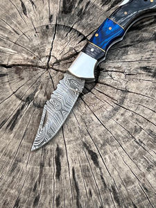 Handmade Damascus Blade <b>Folding</b> Pocket <b>Utility</b> <b>Knife</b> Adjustable Hand Orientation Eco-Friendly Customizable OEM Leather Case - Product Image 4