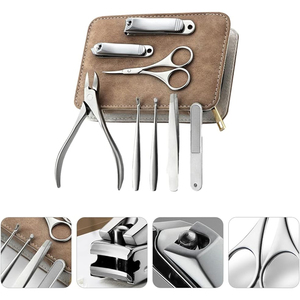 Kit de manucure 8 pièces de haute qualité en acier inoxydable ciseaux à ongles tondeuse poussoirs avec pochette à fermeture éclair en PU ensemble de pédicure de beauté - Product Image 4