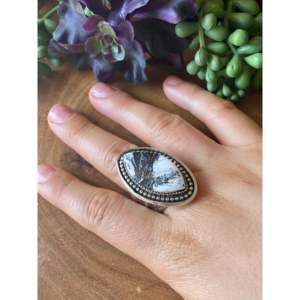 James H. Johnson Handmade <b>Boho</b> <b>Ring</b> with Natural White Buffalo Stone & Sterling Silver Size 10.75 - Product Image 2