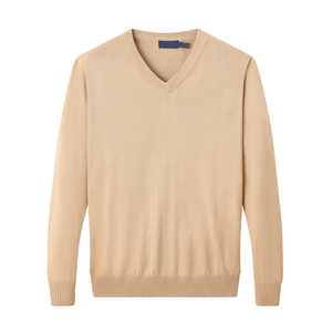 Pull-over décontracté à col en V et manches longues pour homme, personnalisé en gros, en laine/viscose anti-boulochage, avec logo frontal - Product Image 1