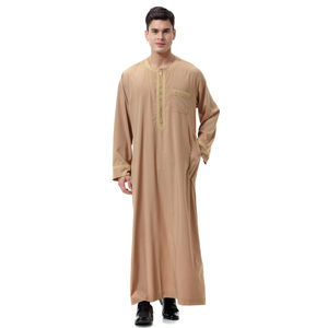 Hombres árabes Daffah Thobes Ropa islámica Color sólido ropa casual thobe Jubbah hombres thobe musulmán personalizado o cuello bolsillo parche Bata - Product Image 3