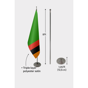 Drapeau d'intérieur officiel zambien avec logo personnalisé, impression numérique, mât en aluminium, fabriqué en polyester durable - Product Image 6