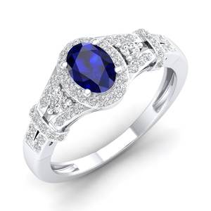 Bague Halo REYES en Argent Sterling 925 Exquis avec Moissanite Certifiée GRA et Saphir Bleu pour Femme – Bijoux Fins - Product Image 2
