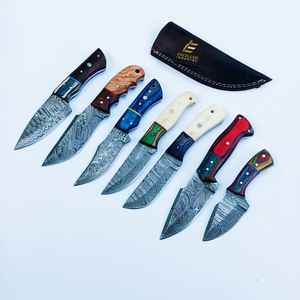 Damascus Hunting Skinning Knife Damascus Steel Knife with Wood Handle Handmade Skinner Camping Knife With <b>Leather</b> Sheath - Product Image 6