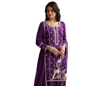Costume de palazzo brodé de paillettes violettes avec Dupatta Vente en gros de vêtements ethniques OEM pour femmes Fournisseur en vrac Mode personnalisée - Product Image 4