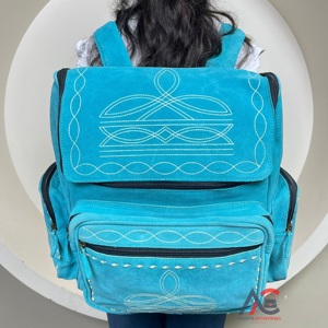 Nouveau Design Fabricant Botte Point Turquoise Daim Cuir Sacs À Couches Multi-fonction En Cuir Véritable Support Pour Ordinateur Portable Sacs À Dos - Product Image 1