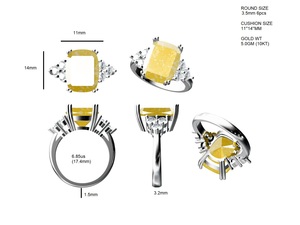 Anello in Moissanite da 10,5 Carati, Taglio Cushion 11*14mm, Ghiaccio Frantumato, 7 Pietre, Colore D Incolore, Oro Bianco 10K, VVS1 - Product Image 6