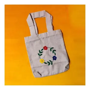 Grey Round Center Floral Embroidered GOTS Large Tote Capacity High Quality Cotton <b>Eco</b> Summer Vintage Portable Women Beach Bags - Product Image 1