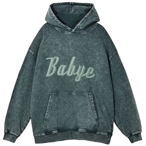 Venta al por mayor 3D bordado Street-Wear Vintage Cropped Hoodie Distressed Acid Washed Loose Fit Distinct Relieve Woven Fleece - Product Image 1