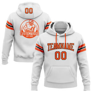 Custom Stitched <b>White</b> Silver-<b>Black</b> <b>Football</b> Pullover Hoodie 100% Cotton 400g Solid Digital Printed Front Logo - Product Image 3
