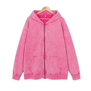 Manteau à capuche zippé de haute qualité Acid Wash Vintage Puff Printing Hoodie Oversized 400 Gsm Heavyweight Hommes Hoodies & Sweatshirts - Product Image 3