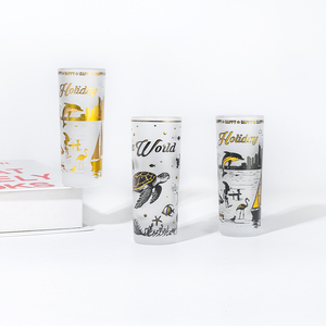 Vaso de Chupito Personalizado de Porcelana y Melamina, 60 ml, Base Gruesa, Recto, con Diseño del Mundo Marino en Negro y Dorado - Product Image 1