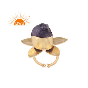 Latest Handmade Design 18K <b>Gold</b> Plated Natural Rough <b>Amethyst</b> Gemstone Adjustable <b>Ring</b> Demi Fine Jewelry Manufacturer - Product Image 1