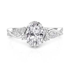 Anillo de Compromiso Jeulia Moissanite con Corte Ovalado en Forma de Hoja, Plata de Ley con Baño de Rodio, Estilo Vintage - Product Image 1