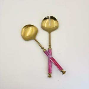 Vaisselle de luxe de forme ronde à manche rond, plaquée or, robuste, pour mariage et événements festifs, cuillères - Product Image 2