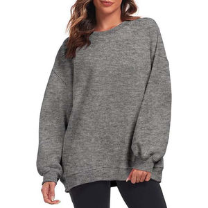 Sudadera de cuello redondo de peso pesado GSM 400 para mujer, Jersey holgado liso bordado de gran tamaño, pana gruesa, lavado de invierno, primavera - Product Image 5