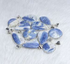 Natural Blue Kyanite Pendant Silver Plated Pendant Jewellery White Blue Kyanite Gemstone Necklace Loop Necklace Wholesale <b>Supply</b> - Product Image 3
