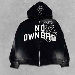 Alta calidad Zip Up Sun Faded Hoodie personalizado bordado apliques ácido lavado 420GSM peso pesado suéter hombres mujeres sudadera - Product Image 3