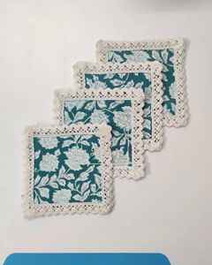 Handmade Block Printed Fabric Coaster Set for <b>Tea</b> Eco-Friendly Eco-Mat & Pads <b>Cozy</b> Teacup Coaster Collection - Product Image 2