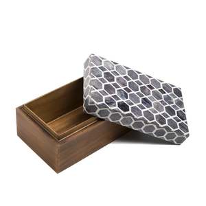 Boîte à bijoux en bois artisanale de luxe moderne indienne avec logo personnalisé de haute qualité et incrustation d'os pour l'emballage et l'usage décoratif - Product Image 5