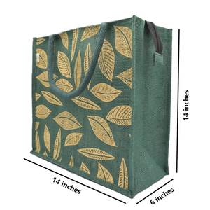 Bolsa de compras de lona de yute con diseño de hoja, 2 colores con asas, uso de compras de comestibles, saco reutilizable ecológico de primera calidad - Product Image 6