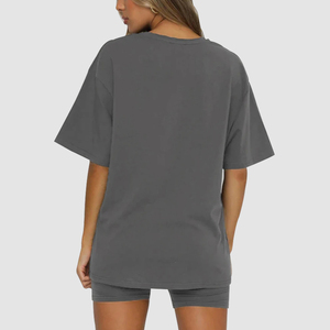 ฤดูร้อนสีทึบเสื้อยืดและกางเกงขาสั้นสุภาพสตรีที่กําหนดเอง Biker ชุดเสื้อผ้าผู้หญิงเสื้อยืดกีฬา 2 ชิ้นผู้หญิงกางเกงขาสั้นชุด - Product Image 4