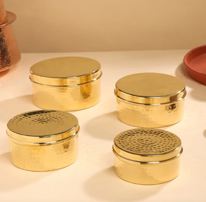 Brass Ladoo <b>Box</b> With Lid - Product Image 3