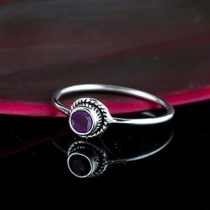 Anillo de amatista hecho a mano 925 Plata de Ley sólida Color azul Natural forma redonda 925 Plata estampada anillo hecho a mano joyería - Product Image 2