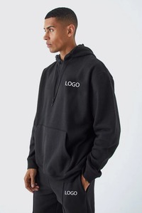 Unisex <b>Black</b> Hooded Anti-Wrinkle Lightweight Tracksuit Set Full Length Loose Fit 100% Cotton Solid Color Casual Jogger <b>Pants</b> - Product Image 3