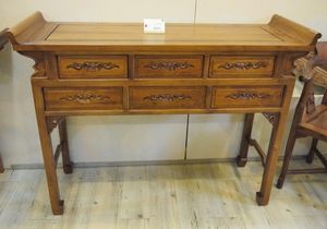 Mesa Consola Delicada de Madera de Teca Tradicional China con Cabezal Curvo y 6 Cajones, Diseño Antiguo para Entrada, Pasillo y Sala de Estar - Product Image 6