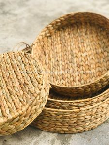 ถาดเสิร์ฟทรงกลมสไตล์โบราณถาดตกแต่งโต๊ะทำจากผักตบชวาไม้และผักตบชวาสานด้วยมือเป็นมิตรต่อสิ่งแวดล้อม - Product Image 5