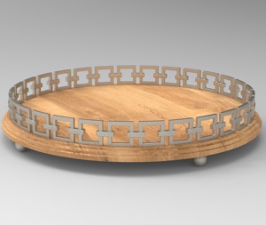 Plateau de service de forme ronde en bois de manguier chaud avec poignée en métal finition naturelle nouveau look plateau de service de table de mariage plat de service - Product Image 1