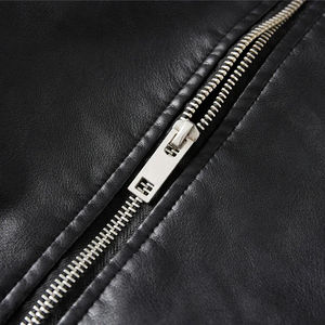 <b>Summer</b> Black PU Leather <b>Jacket</b> for <b>Men</b> Slim Street Fashion Biker Coat with Pleated Design Zipper Warm Fleece Motorcycle <b>Jacket</b> - Product Image 5