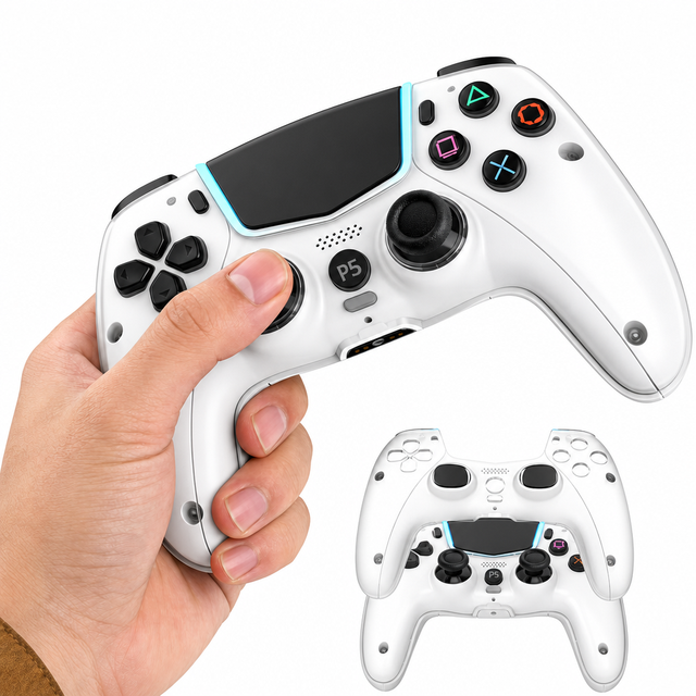 Wireless Gamepad 6-Axis Motion RGB Light Controller for PlayStation5/Pro/Slim/PC/Steam Macro Turbo No Drift Hall Effect Gaming